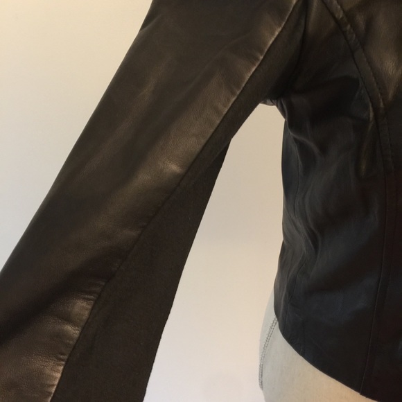 Leith black motorcycle leather ruffled jacket - Picture 5 of 8